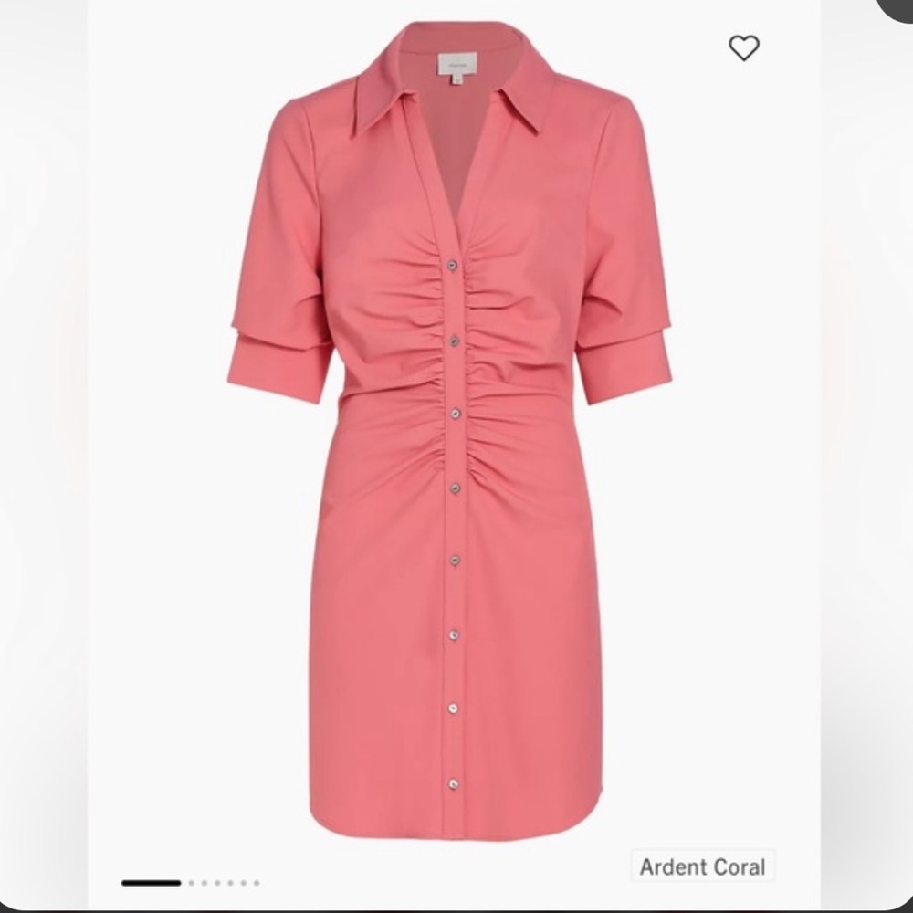 cinq a sept Ardent Coral Ruched Button-Front Mini Dress